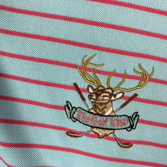 Johnnie-O Polo Golf Shirt Men's Large Blue Pink Striped Performance Athletic - Picture 3 of 9
